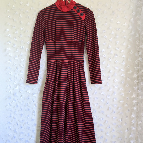 Bettie Page by Tatyana Red Blue Striped Full Dress - Picture 1 of 4